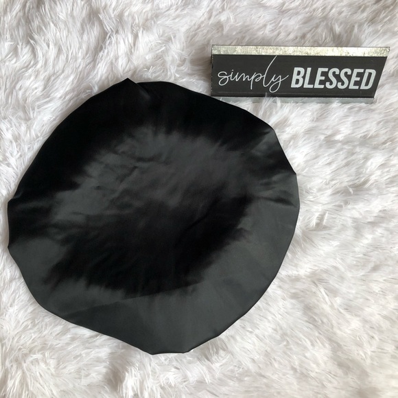 New Black Mulberry Silk Sleep Hair Cap Bonnet Cover for Adults Unisex - Picture 2 of 4